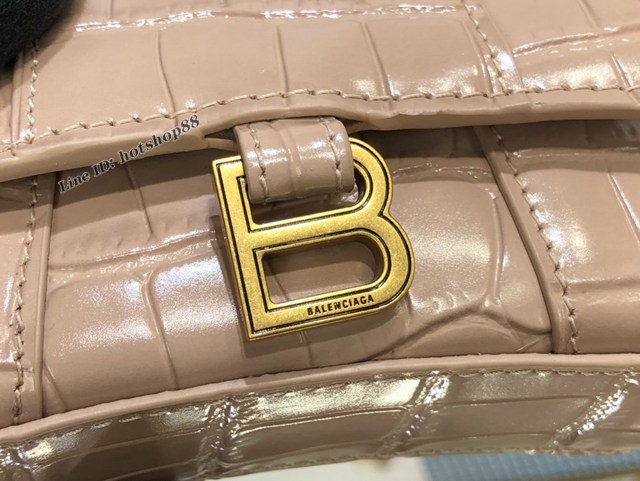 Balenciaga專櫃爆款升級版裸粉鱷魚紋沙漏包 巴黎世家mini Hourglass沙漏包 fyj1099